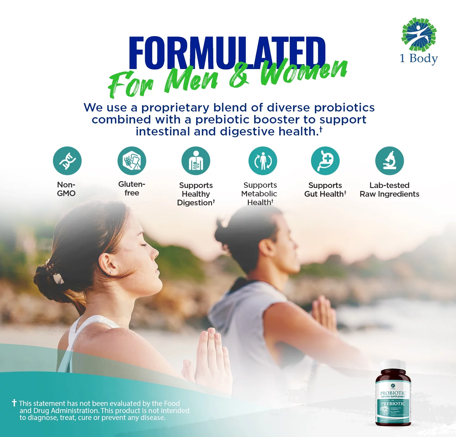 (2 bottles) 1 Body Probiotic 30 Billion CFU Supplement with Prebiotics with 120 Acid Resistant Vegan Capsules to Promote Gut Health & Support Immune System for Men and Women - Image 6