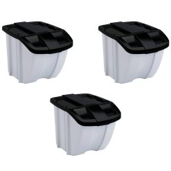 Suncast 18 Gallon Indoor or Outdoor Stacking Recycle Storage Bin, Gray (3 Pack)