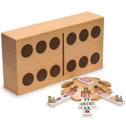 Yellow Mountain Imports – Complete Mexican Train Dominoes Set with Double 12 Dominoes Featuring Numerals, Wooden Hub, Train Mark
