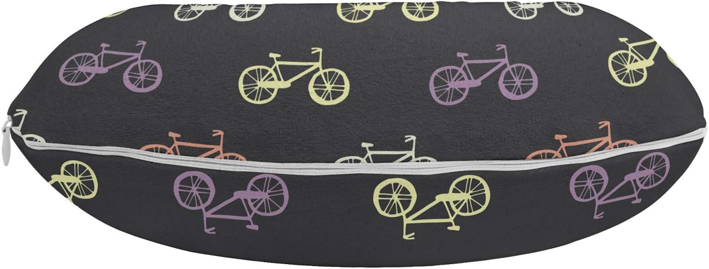 Ambesonne Bicycle Travel Pillow Neck Rest, Biking Theme Cycling Outdoors Travelling Colorful and Retro on a Dark Background, Memory Foam Traveling Accessory for Airplane and Car, 12, Multicolor - Image 2