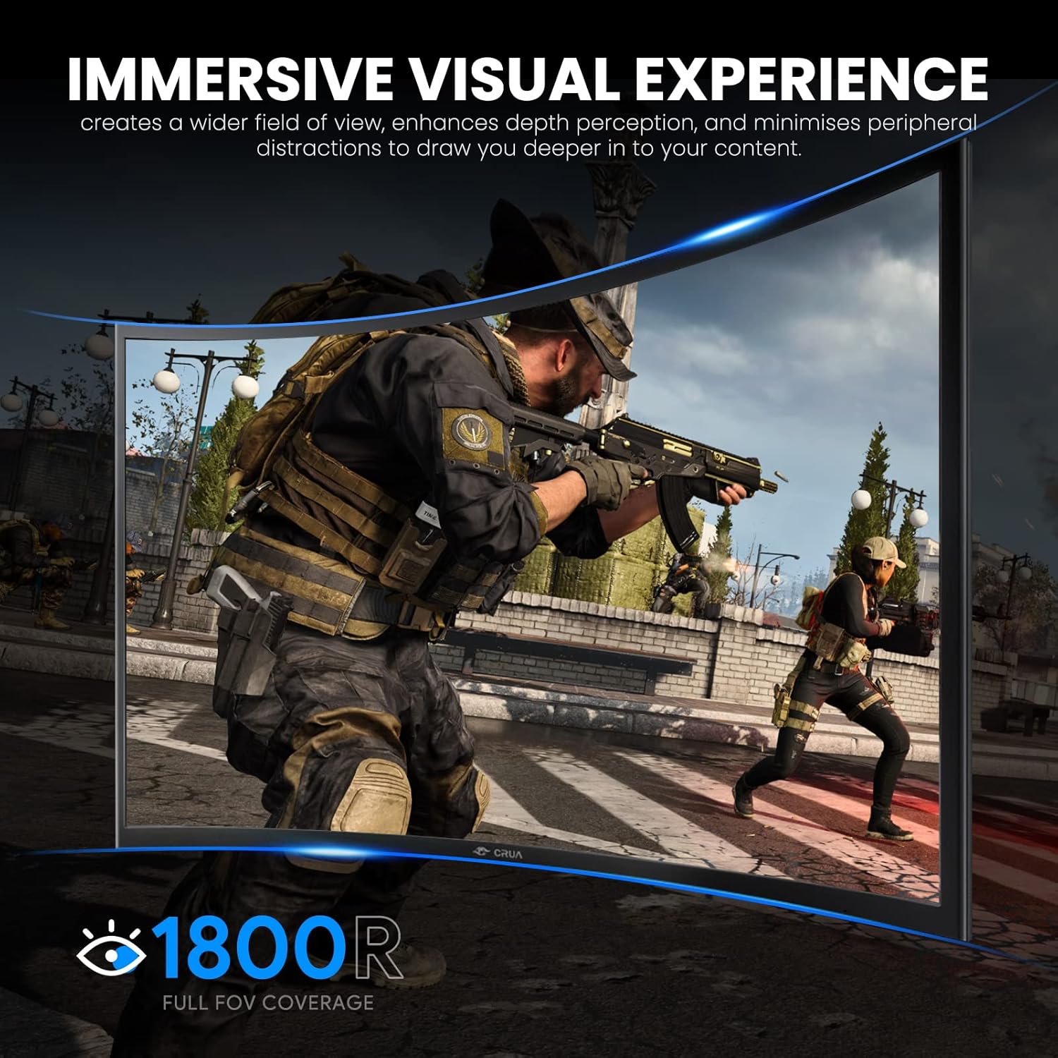 CRUA 32 inch 165Hz Ultrawide Monitor, Curved Gaming Monitor, PC Monitor FHD 1080P Monitor, 1800R Display, 1ms GTG, Freesync and Low Motion Blur, 90% SRGB Colors Gamut, DP,HDMI,DVI Port-Black(VESA) - Image 6